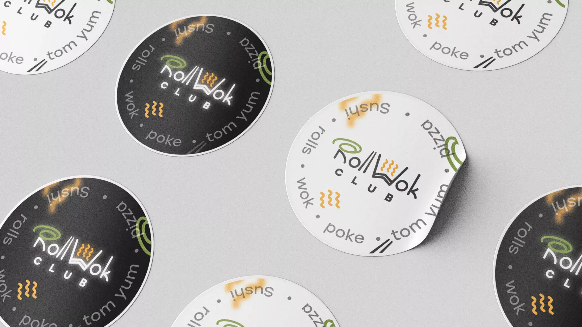 Разработка наклеек для суши-бара «Roll Wok Club» в Уяре